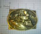 Vtg Steam Locomotive Belt Buckle Solid Brass Train Railroad Western Americana