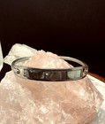 Vintage Alpaca Mexico Silver Bracelet Abalone Inlay Hinged Bangle Bracelet