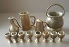 12 Brass Dollhouse Miniatures  Tea Kettle  Pail  Pitchers goblets 