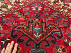 8x10 Antique Heriz Rug Handmade Oriental Handwoven Vintage Geometric Red Blue Ft