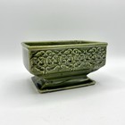 Vintage Ceramic Pottery Planter Vase Green Scroll Pedestal Vessel Mcm Retro