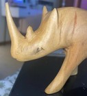Vintage Wooden Hand Carved Rhinoceros Sculpture Figurine