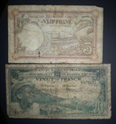 Belgian Congo 2 Banknotes  5 Francs 1929   20 Francs 1957