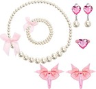 Handmade Pearl Kids Jewelry Set For Little Girls Toddler - Unique Clip On Ear   