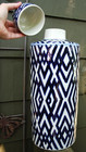Vtg 17 5  Asian Cobalt Blue   White Hand Painted Porcelain Ginger Jar Urn W Lid