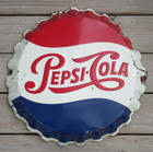 Vintage 1950 s-1960 s Pepsi Bottle Cap Sign 19   19 Inches        Bsmt