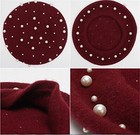 2023 Vintage Beret Hat Pearl Wool Lady Winter Warm Hat Beanies 7-7 1 4 Wine Red