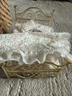 Vtg  Concord Dollhouse Miniature Brass Bed Gold Metal Frame Mattress Bedding