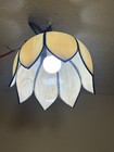 Vintage Pendant Slag Glass Tulip Lotus Flower Single Bulb Hanging Light Mcm