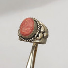 Vintage Berber Moroccan Silver Ring Oval Pink Coral Resin Cabochon Size 7 Us
