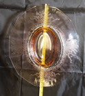 Vintage Pink Depression Glass Etched Frosted Oval Bowl