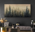 Large Misty Forest Landscape Canvas Wall Art Green Pine Tree And Foggy Mounta   