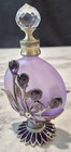 Elegant Purple Floral Crystal   Satin Glass Perfume Bottle W  Enamel Leaves