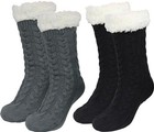 Slipper Socks For Women With Gripper Thick Fuzzy One Size B-black Grey -2 Pairs