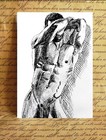 Original Ink Drawing Art Nude Male Standing Position Front View Expressionism