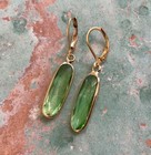 Green Peridot Quartz Gold Plated Sundance Charm Drop Earrings Artisan Jewelry