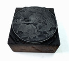 Vtg Wood Printing Block Letterpress Cut State Seal Of Indiana Buffalo Woodsman