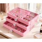 Clear Acrylic Velvet Jewelry Organizer With 3 Drawers  Stackable Display Pink