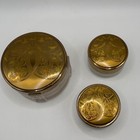 Vintage American Beauty Glass Powder Jar   Cosmetic Pots Set Gold Rose Lids
