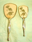 Vintage Victorian Style Hand Mirror   Brush Silver Tone Embossed Flowers On Back