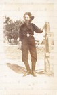Vintage Photo 1940s Woman Belted Outfit Standing Rural Fence Post