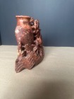 Chinese Carved Stone Vase Pair  Floral Relief Sculpture Design  Double Vase Set