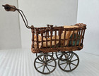 Antique 1890   s Miniature Wicker Doll Carriage Pram  Orig  Lining   Metal Wheels