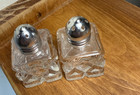 Mini Salt   Pepper Formal Petite Small Shaker Set Clear Etched Glass 