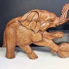 Vtg Hand Carved Wood Elephants Wall Plaque Folk Art Hanging D  cor Trunks Up 15 