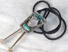 Vintage Pawn Navajo Sac 3d Buffalo Head Sterling Silver Turquoise Bolo Tie