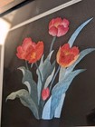 Floral Silk Embroidered Framed Art Embroidery Flowers Black 11x12 Nature Plants