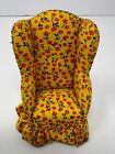 Vintage Dollhouse Miniature Upholstered Yellow Floral Chair Furniture