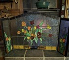 Stained Glass Fireplace Screen Floral Folding Victorian Style  49   x32 5   