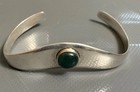 Vintage Mexico Sterling Silver Cuff Bangle Bracelet Green Cabochon Signed 20g