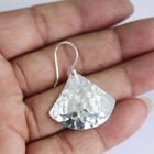 925 Sterling Silver Hammered Fan Dangle Earrings Handmade Geometric Drop D24
