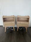 Set Of 2 Brand New Night Stands Beige Wood Color Drawer Storage Powered Outlets 