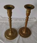 Antique Pair Of Solid Brass Candleholders W  Candle Drip Guards 9  Tall