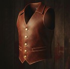 Men   s Brown Leather Vestgenuine Leather Vintage Western Waistcoat Classic Style