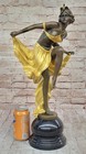 Gold Patina Gypsy Semi Nude Dancer Bronze Sculpture Marble Base Figurine Figure