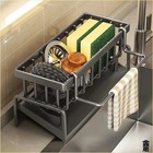 Sponge Holder Kitchen Sink Caddy Organizer With Self-draining Tray Towel Rack
