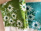Four Vintage 70s Bath Towels Martex Green   Blue Daisy Cotton Usa 