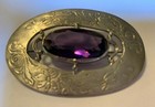 Antique Brooch C r Charles R Hettel    Signed Purple Crystal Stones Art Nouveau
