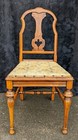 Antique Vintage Old Carved Wood Wooden Side Accent Dining Desk Chair Fabric Seat