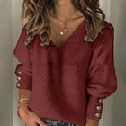 Long Sleeve Womens Pullover Tops V-neck Knited Ladies Jumper Tops Blouse Sweater
