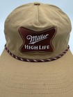 Miller High Life Hat Cap Snap Back Beige Mens One Size Rope Patch Beer Logo