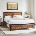 Bed Frame Twin full queen Size With Wooden Headboard Heavy Duty Metal Platform