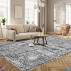 Vintage 3  X 5  Washable Area Rug - Lightweight Non-slip Carpet In Grey Color