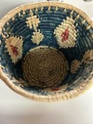 Vtg Woven Raffia Basket Round Coiled Southwest Boho Pastel Natural Pink Blue