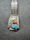 Vintage Navajo Sterling Silver Turquoise Coral Watch Band Y Hallmark Native