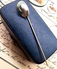 Antique Blister Pearl Stick Pin 925 Sterling Silver  Lapel  Coat  Hat Pin